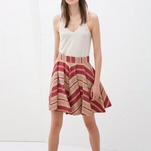 ZARA‎ CIRCLE SKIRT STRIPED RED TAN SIZE XS
